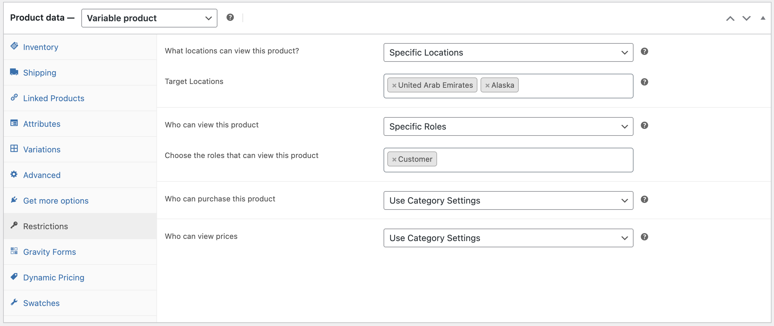Catalog Visibility Options screenshot